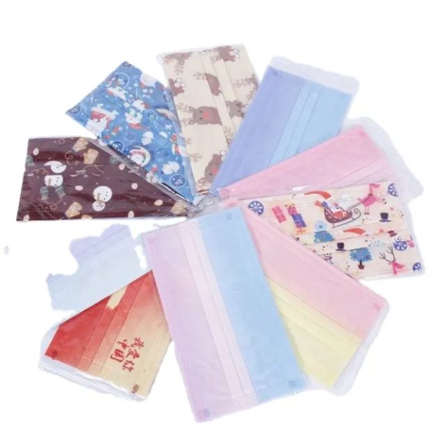 Disposable Masks Print Nonwoven Fabric Face Coverings Facemask Christmas Party Mask Cotton printed Medical Mask 3ply Disposable