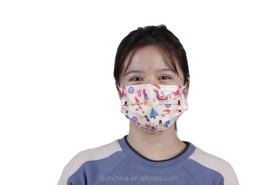 Disposable Masks Print Nonwoven Fabric Face Coverings Facemask Christmas Party Mask Cotton printed Medical Mask 3ply Disposable