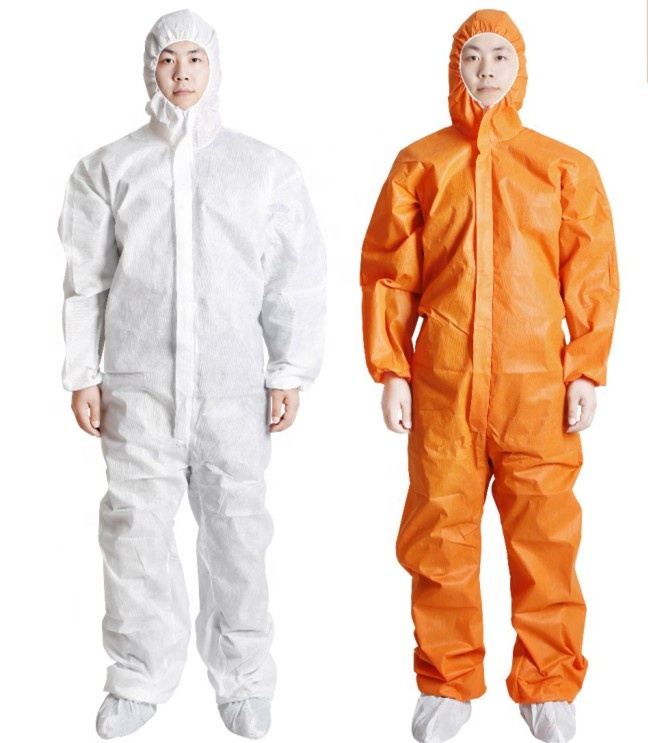 Safety Disposable White Sms PP SF Coveral With Hood Medical Microporous Disposable Coverall