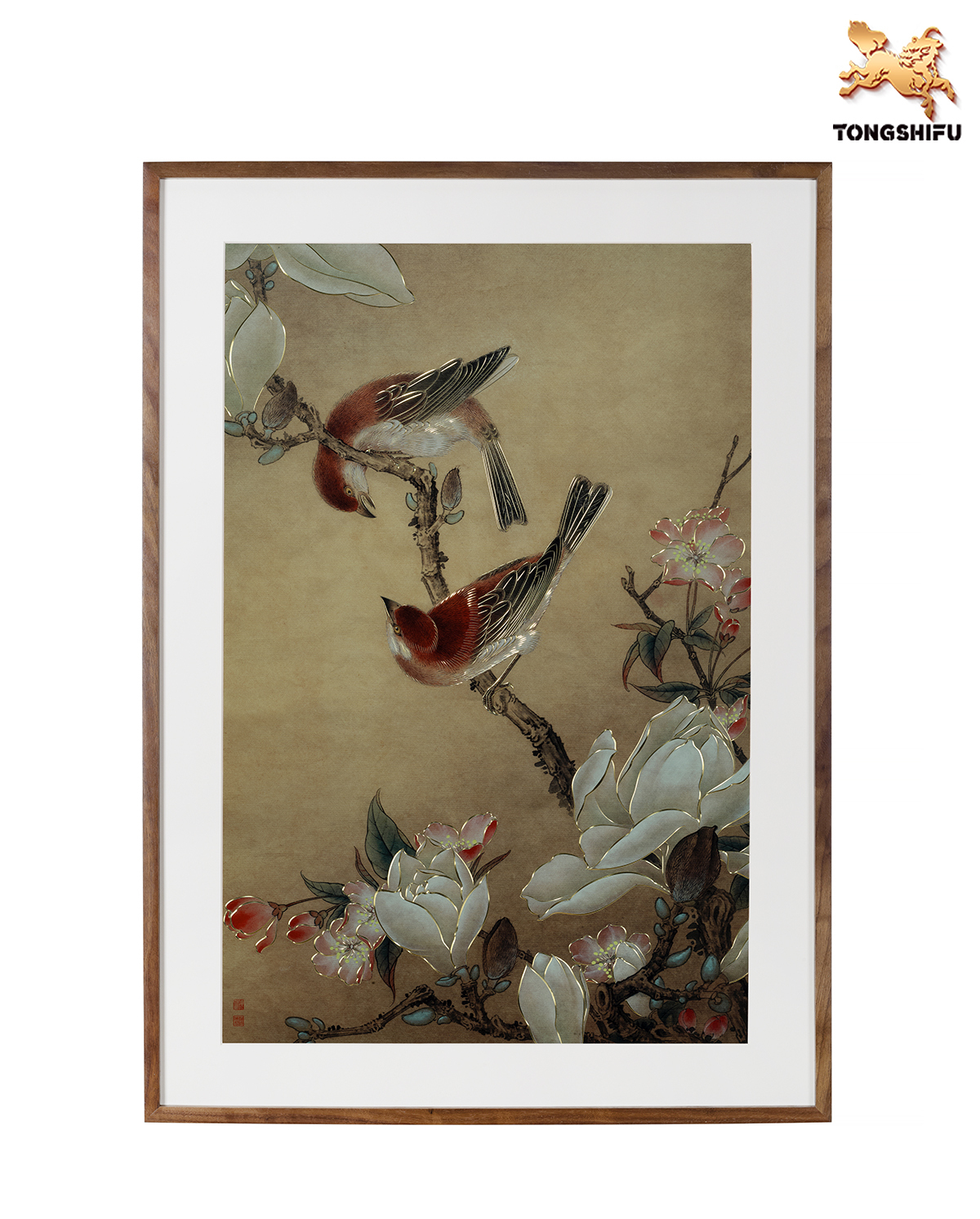 THE  MANGNOLIA FLOWER AND SPARROW