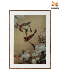THE  MANGNOLIA FLOWER AND SPARROW