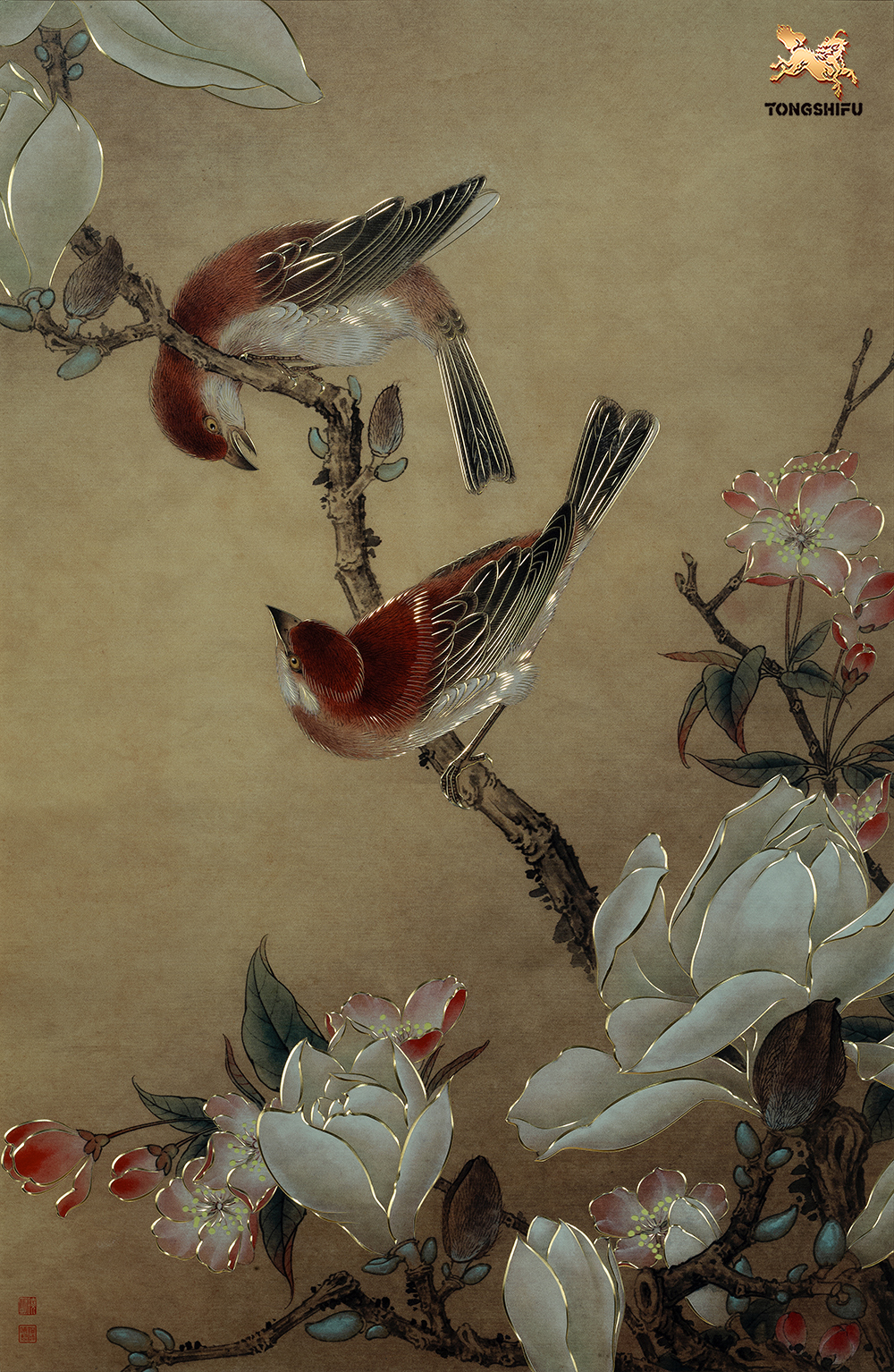 THE  MANGNOLIA FLOWER AND SPARROW
