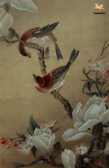 THE  MANGNOLIA FLOWER AND SPARROW