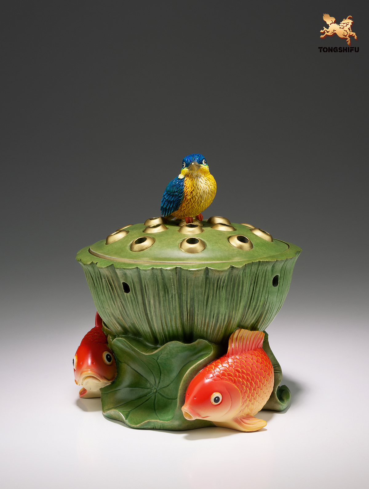 THE CENSER WITH  LOTUS SEEDPOD AND FISH DECORATION