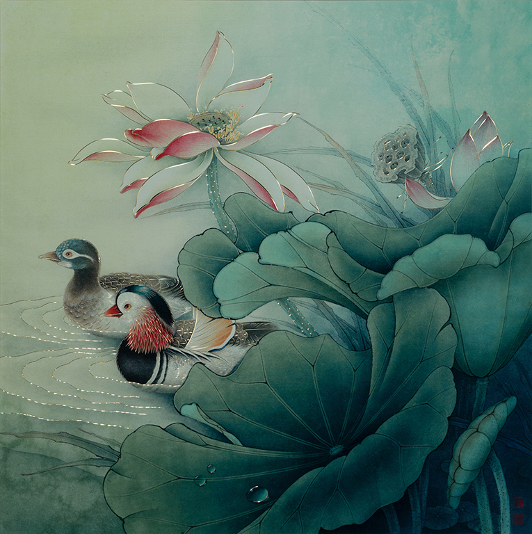 MANDARIN DUCKS AND LOTUS