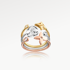 老花三钻三金戒指