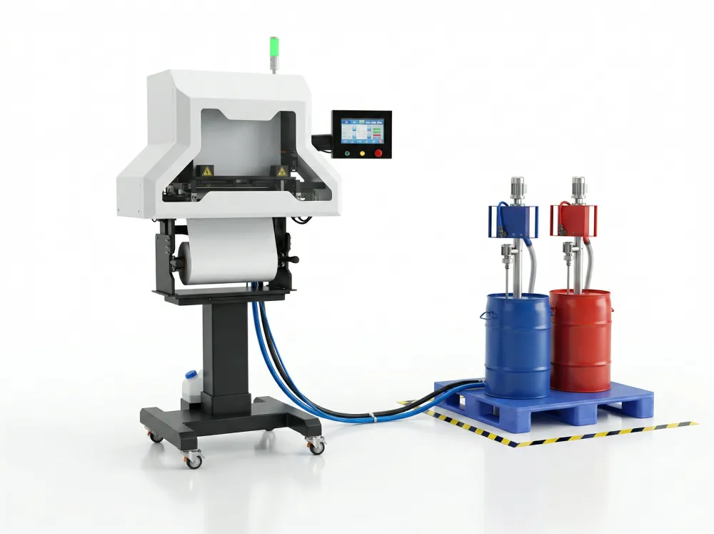 SX-19 automatic foam-in-place machine with dispensing unit and A and B chemical drums