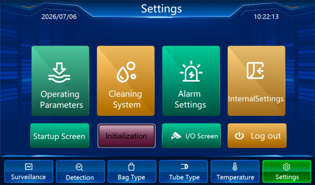 SX-19 touchscreen: Settings screen