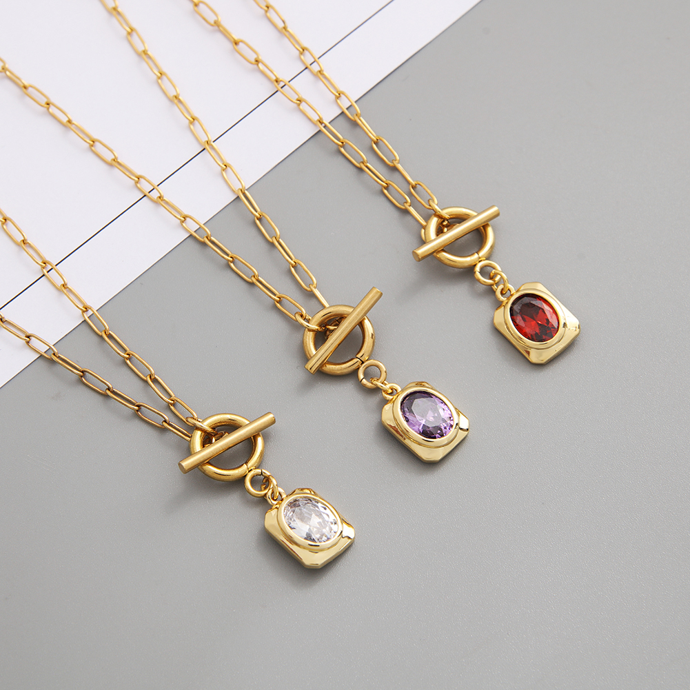 Stainless Steel Ruby color pendant necklace