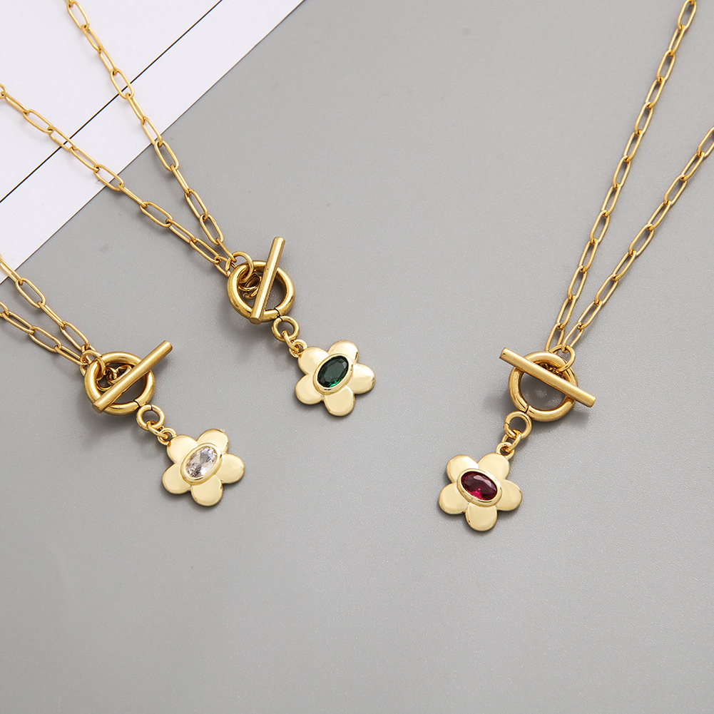 Stainless Steel Ruby color pendant necklace