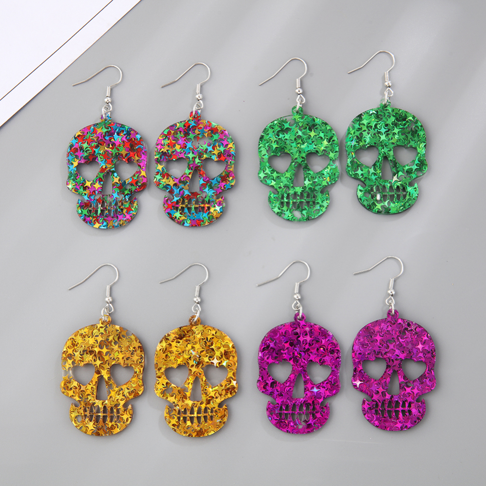 Glitter Skull Dangle Earring