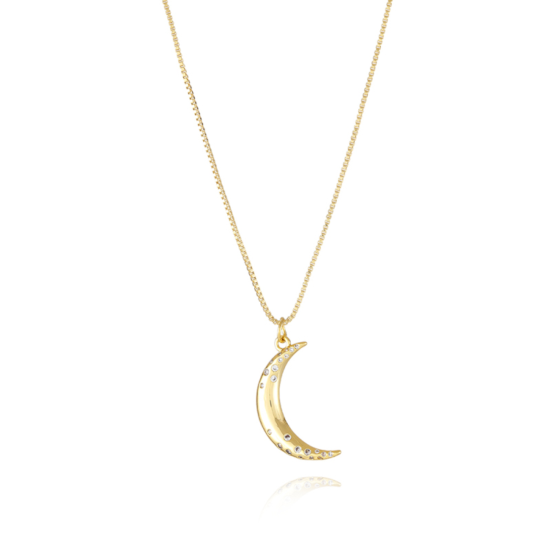 Brass base 18K gold plating Moon shape Necklace