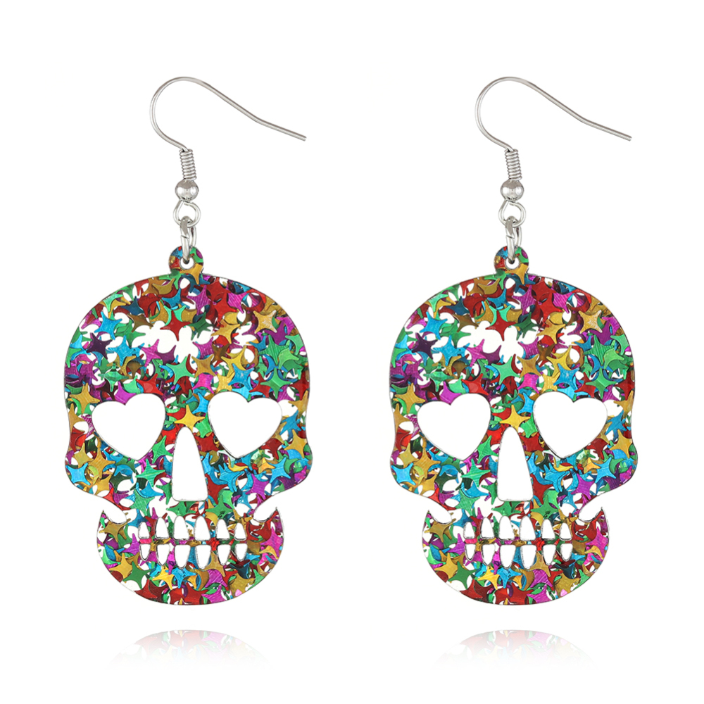 Glitter Skull Dangle Earring