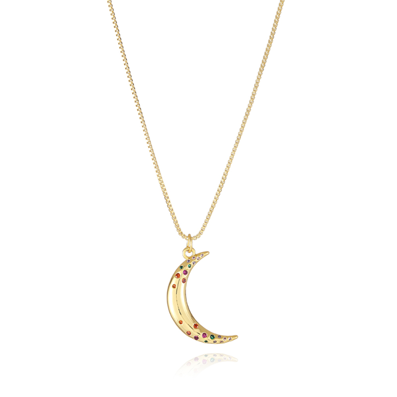 Brass base 18K gold plating Moon shape Necklace