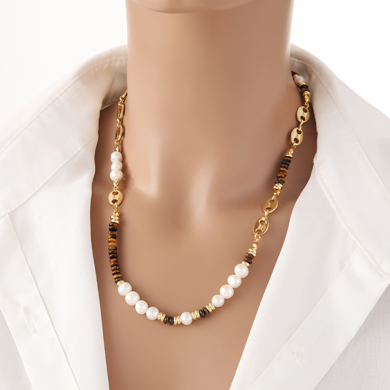 Tigereye nature pearl stone necklace