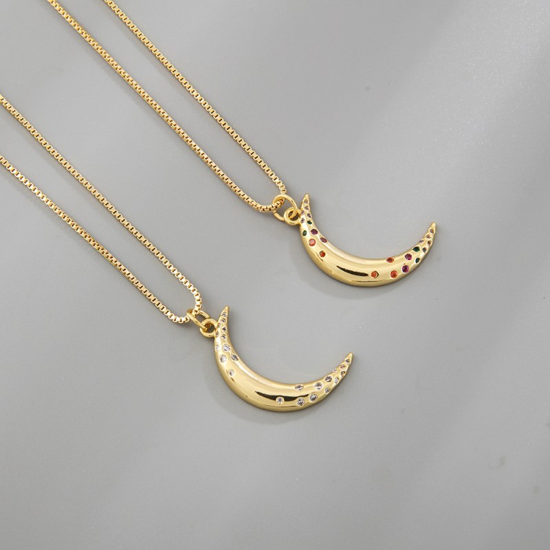 Brass base 18K gold plating Moon shape Necklace