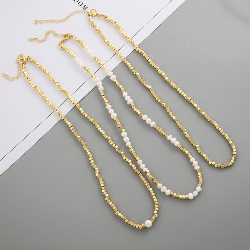 Gold beads Pearl necklace