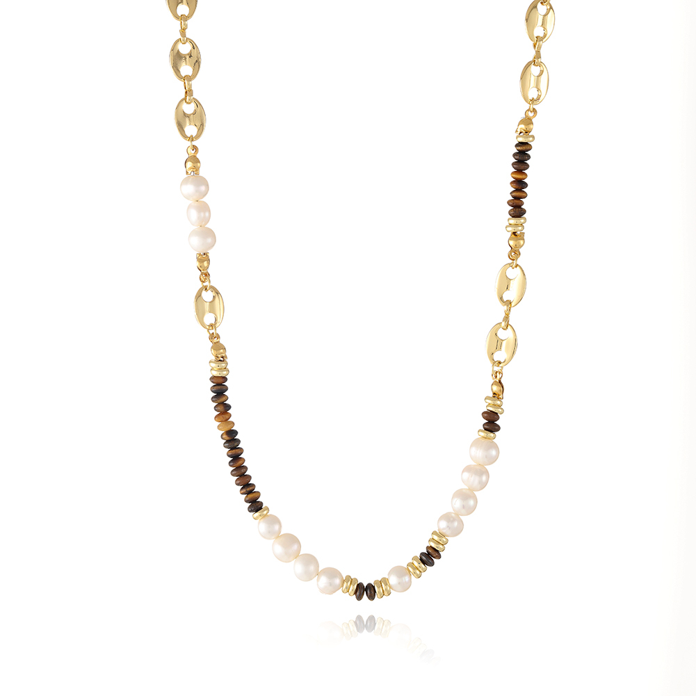 Tigereye nature pearl stone necklace