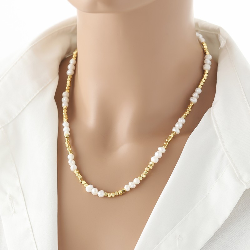 Gold beads Pearl necklace