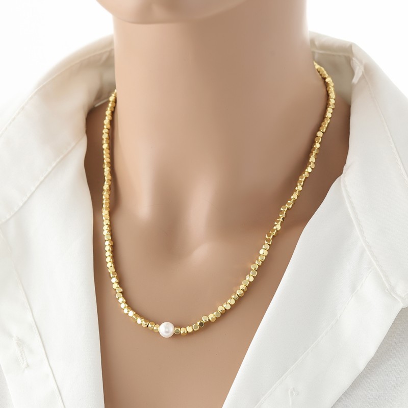 Gold beads Pearl necklace