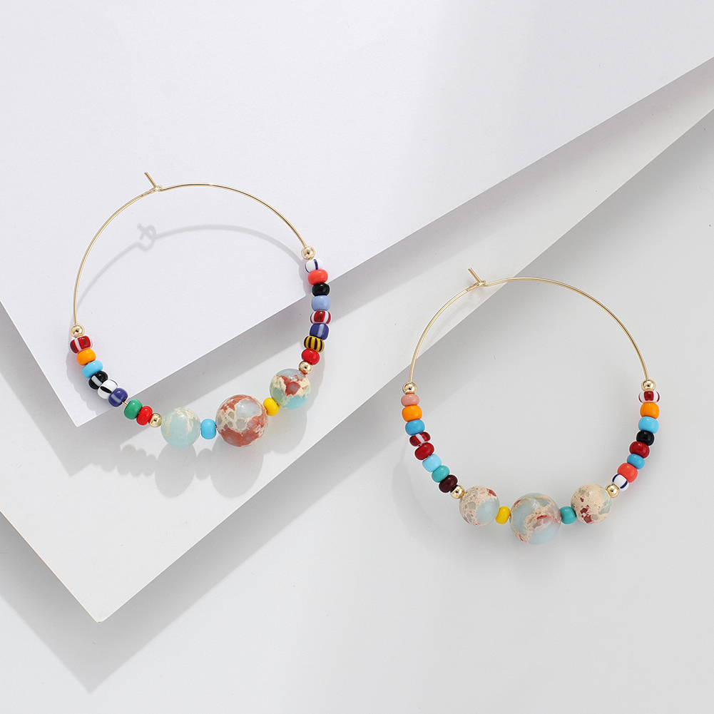 Nature Stone Colored Beads Hoop earring
