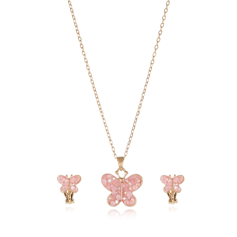 Butterfly necklace and earclip set