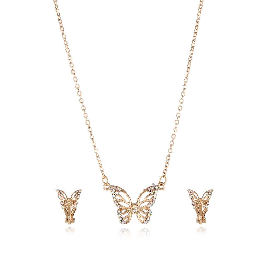 Butterfly necklace and earclip set