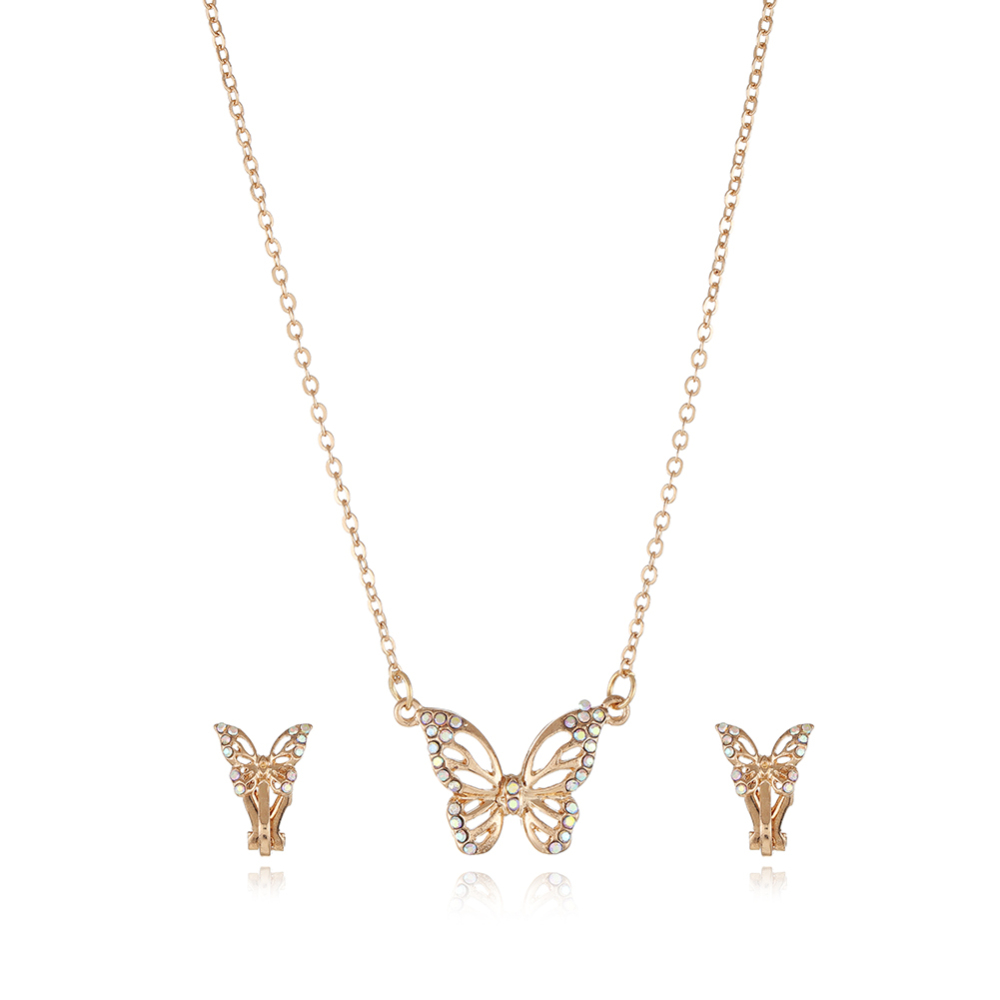 Butterfly necklace and earclip set
