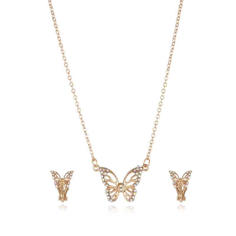 Butterfly necklace and earclip set