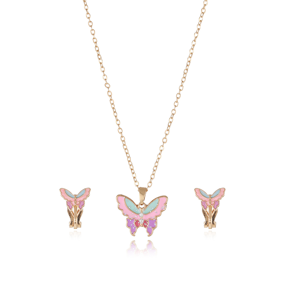 Butterfly necklace and earclip set