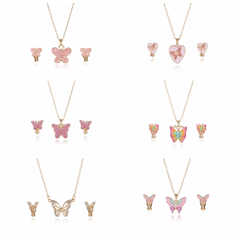 Butterfly necklace and earclip set