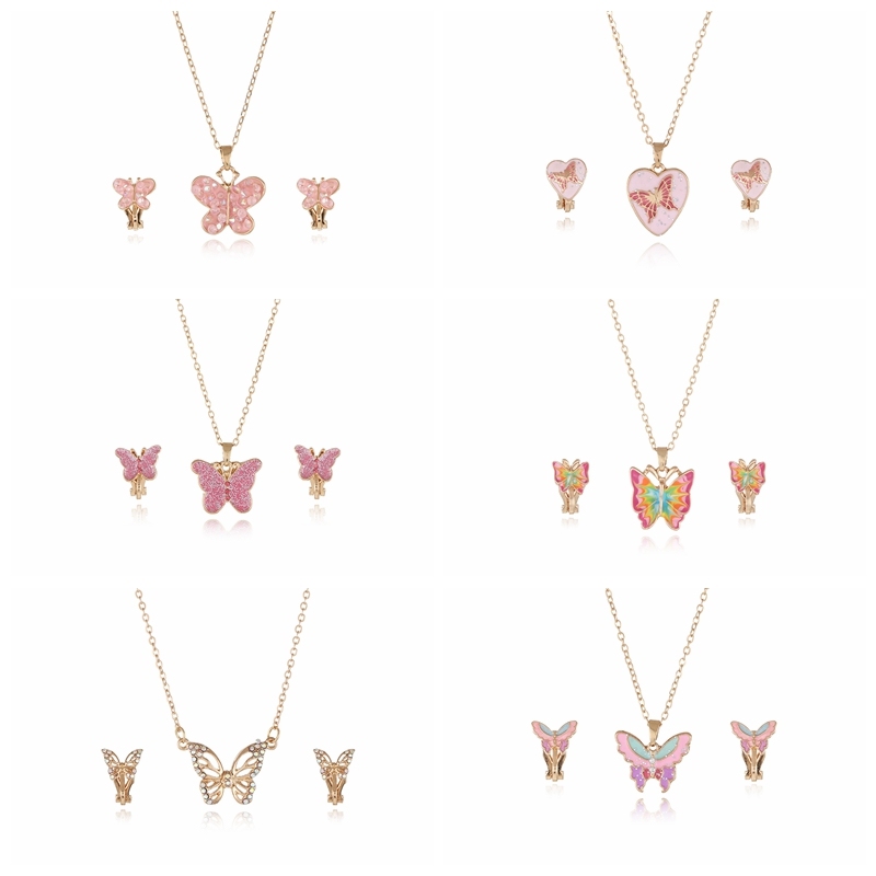 Butterfly necklace and earclip set