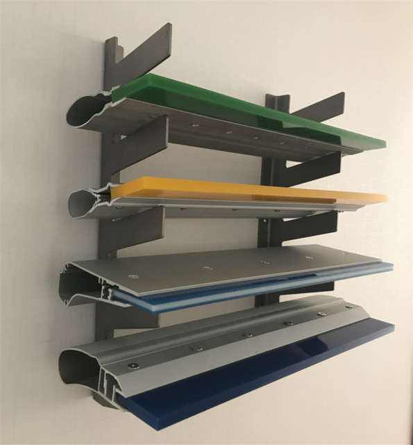 Screen printing squeegee rack