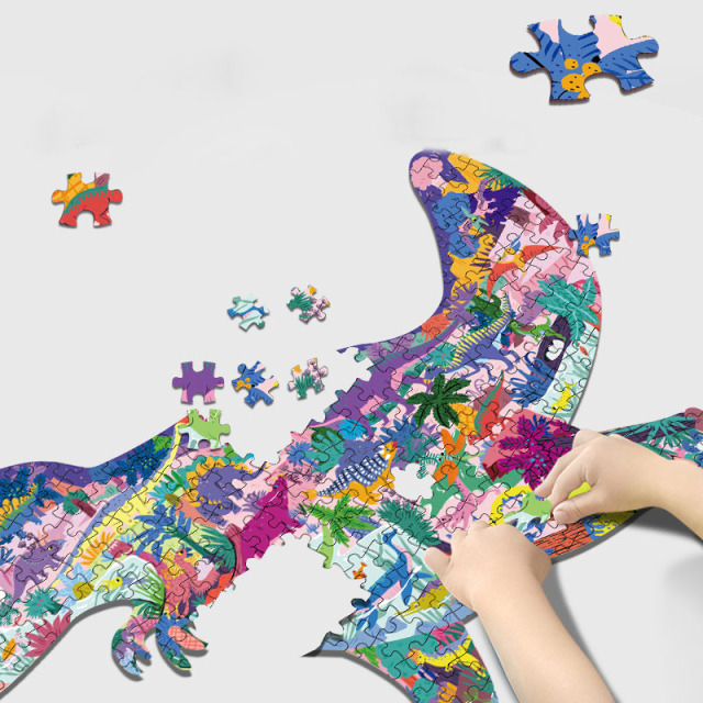 Wholesale Newest unique shaped design cartoon cardboard educational toy dinosaur kids puzzle game