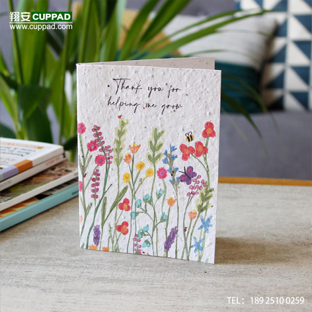Factory Custom Eco- Friendly plantable Seed Paper Thank You Greeting Card Printed Logo