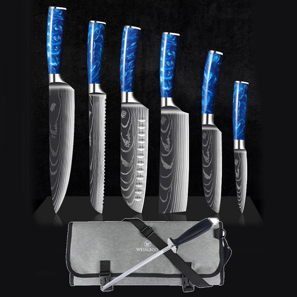 6~12PC Blue Japanese Knife Sets