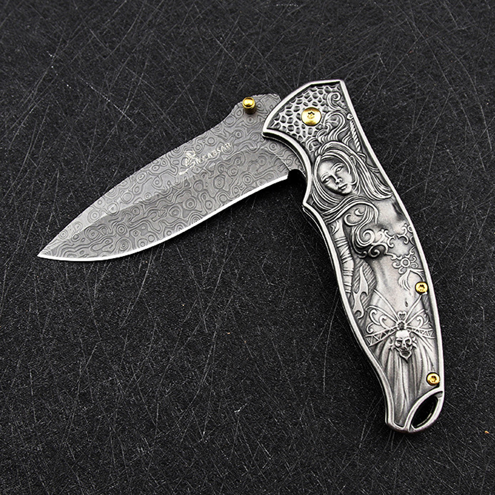 SMKD009-V Lionwolves Spring Assisted Opening Outdoor Folding Knife Survival Tactical Knife Hunting Knife Pocket Knives