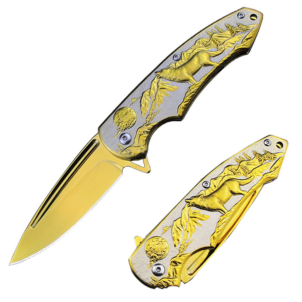 SMKD011-BG Lionwolves Spring Assisted Opening Outdoor Folding Knife Survival Tactical Knife Hunting Knife Pocket Knives