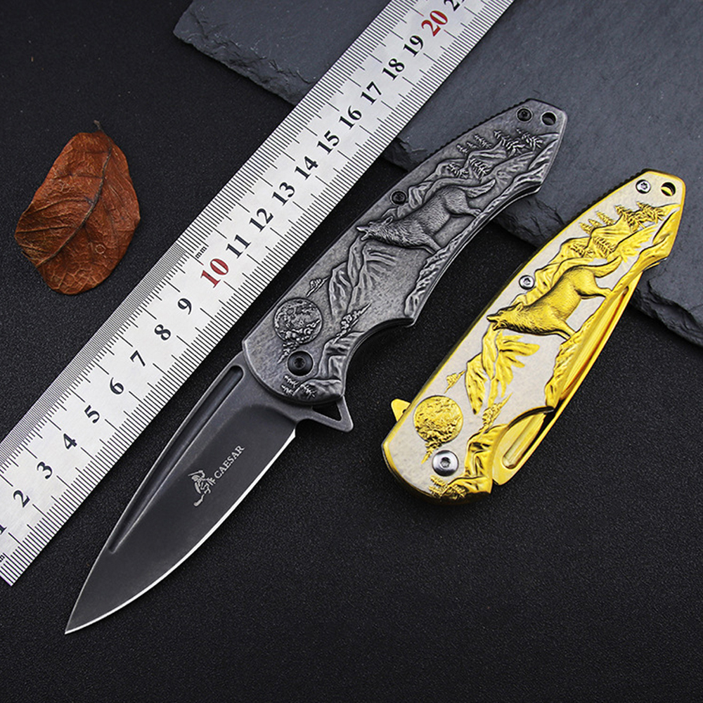 SMKD011-BG Lionwolves Spring Assisted Opening Outdoor Folding Knife Survival Tactical Knife Hunting Knife Pocket Knives