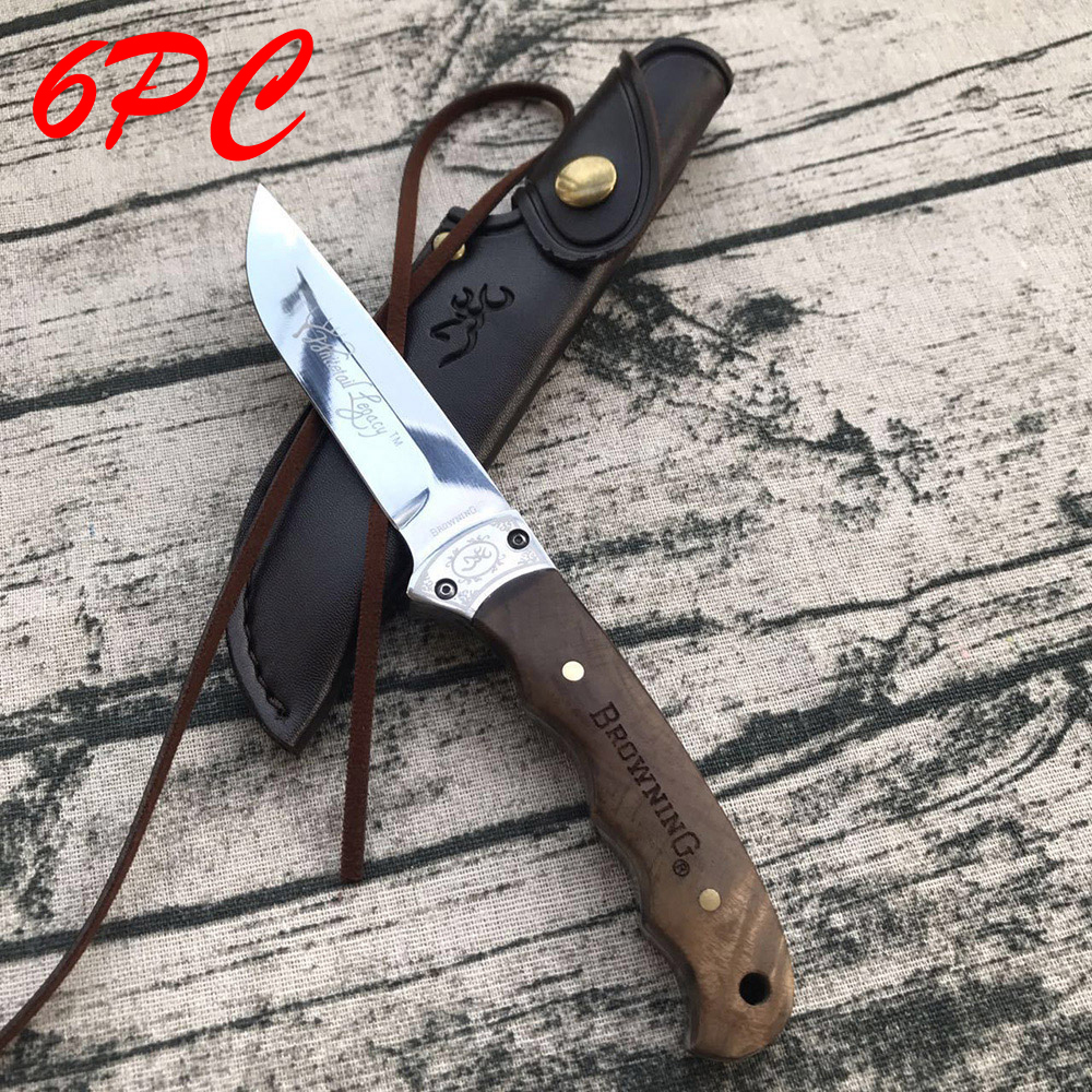 SMKD028 Browning Shadow Ｗood Fixed Blade Knife Outdoor Survival Tactical Knife Hunting Knife Pocket Knives With Sheath