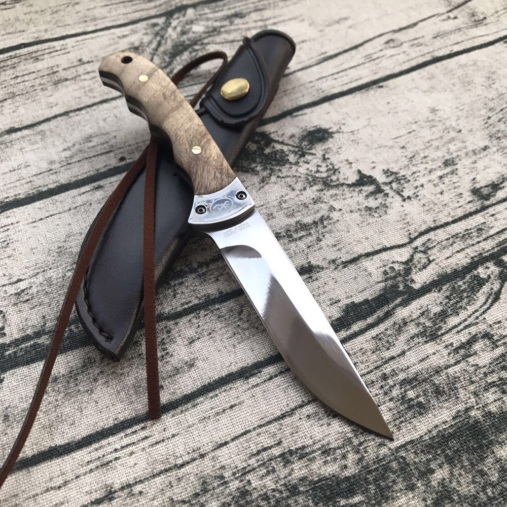 SMKD028 Browning Shadow Ｗood Fixed Blade Knife Outdoor Survival Tactical Knife Hunting Knife Pocket Knives With Sheath