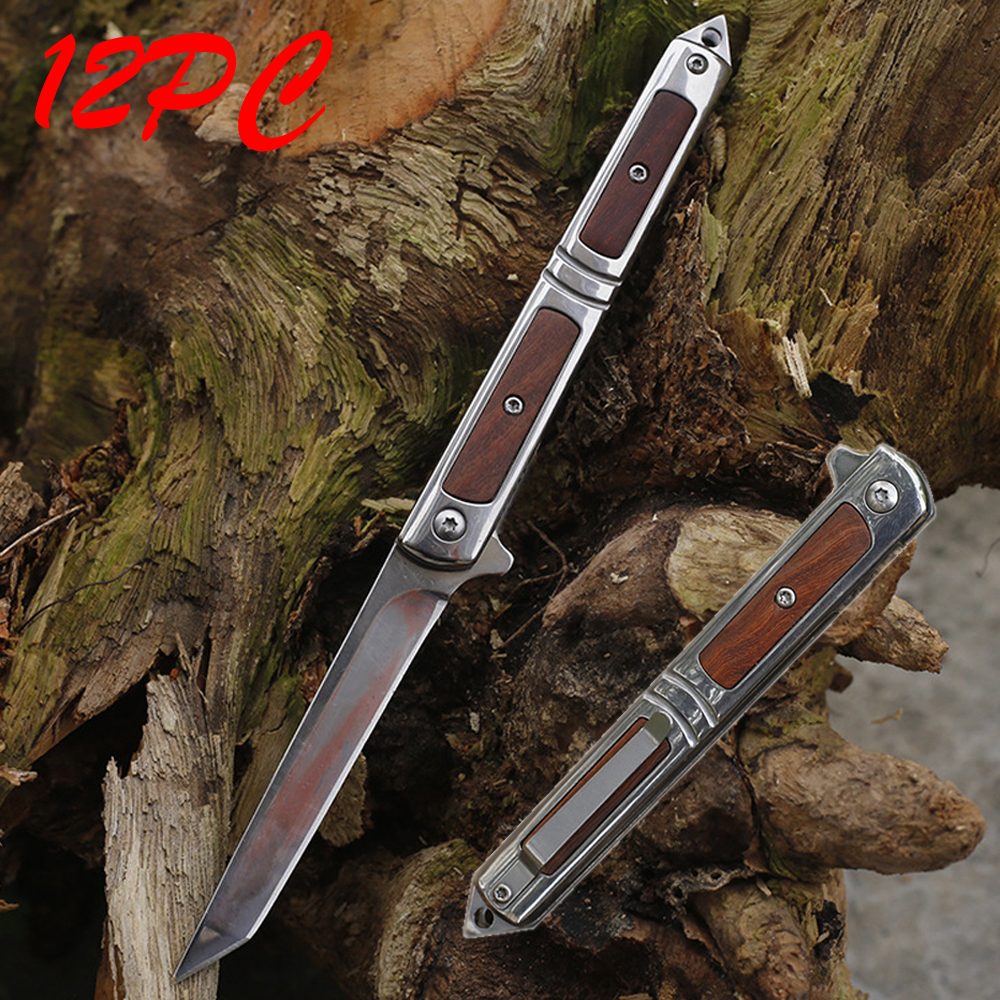 SMKD248 6/12PC Lionwolves Spring Assisted Opening Outdoor Folding Knife Survival Tactical Knife Hunting Knife Pocket Knives