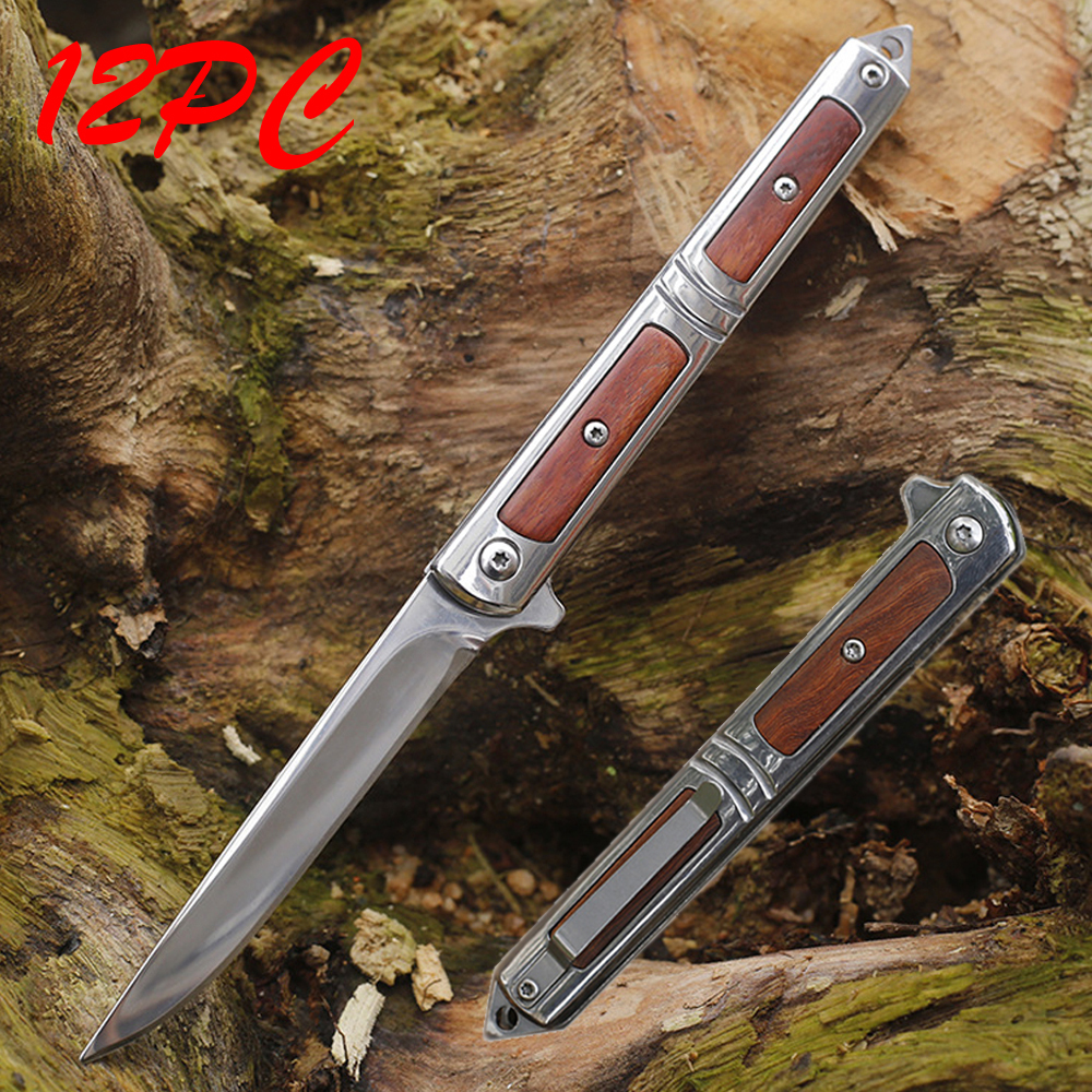 SMKD248 6/12PC Lionwolves Spring Assisted Opening Outdoor Folding Knife Survival Tactical Knife Hunting Knife Pocket Knives