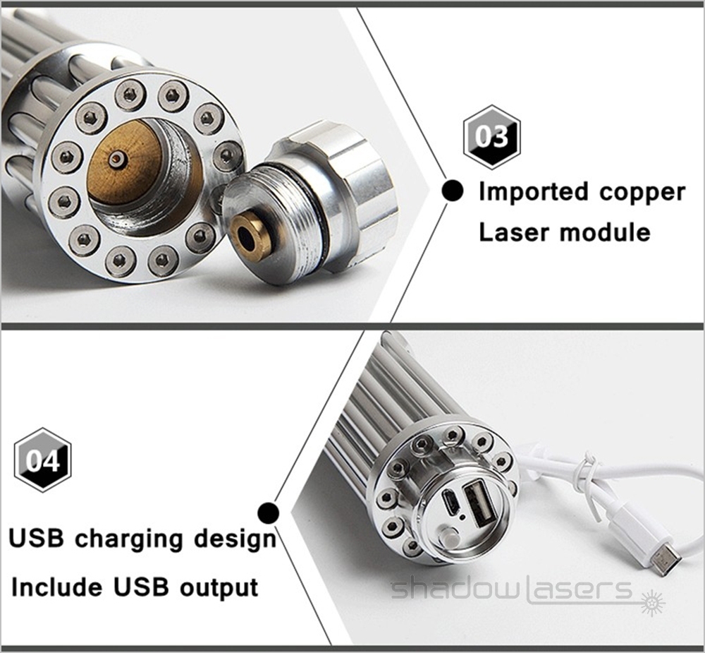 USBX3 450nm Gatling Adjustable Focus Burning Blue Laser Pointer 1000MW-1500MW