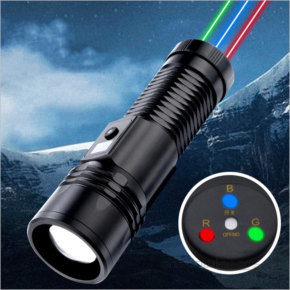 H6-BGR Telescopic Focus 40W 5 Models White Laser LED Flashlight&3 Color Laser Pointers