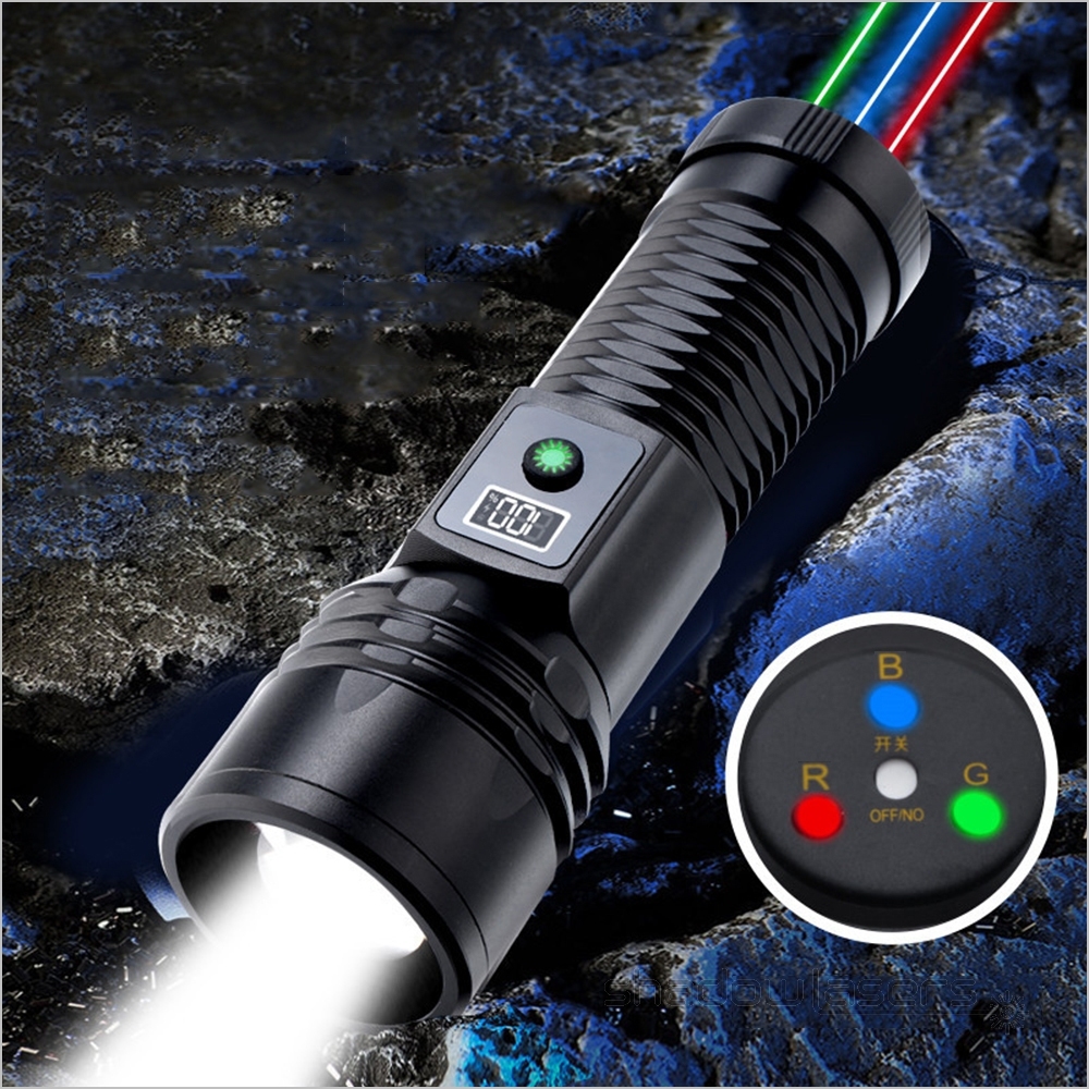 H6-BGR Telescopic Focus 40W 5 Models White Laser LED Flashlight&3 Color Laser Pointers
