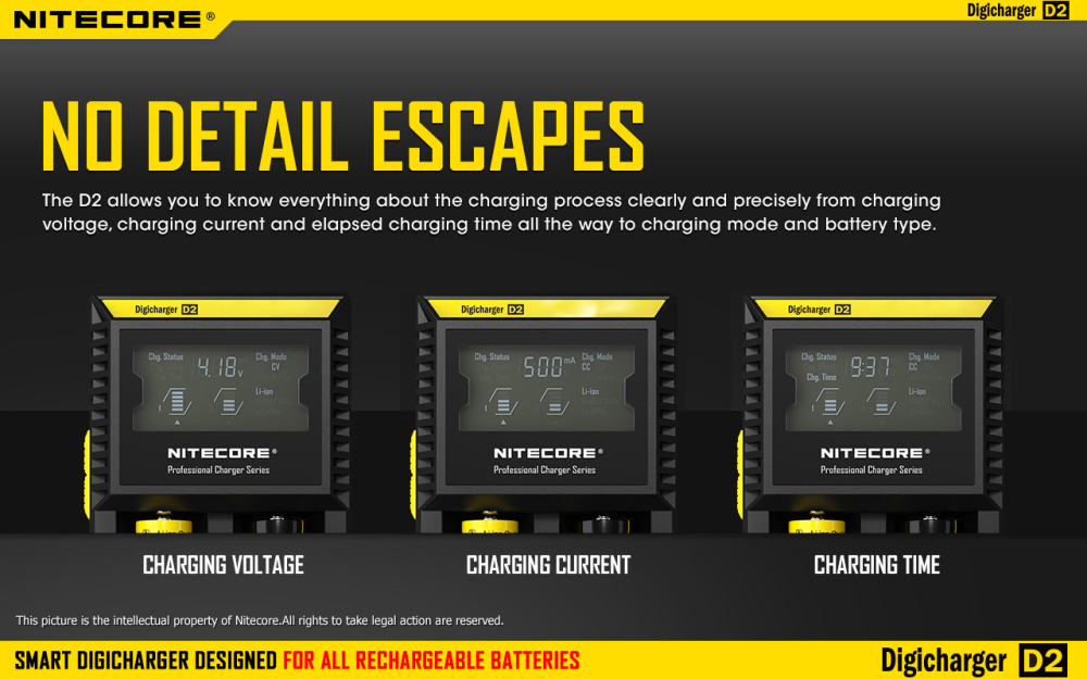 NITECORE D2 Digi Charger LED For 18650 16340 14500 26650 Li-ion & Ni-MH