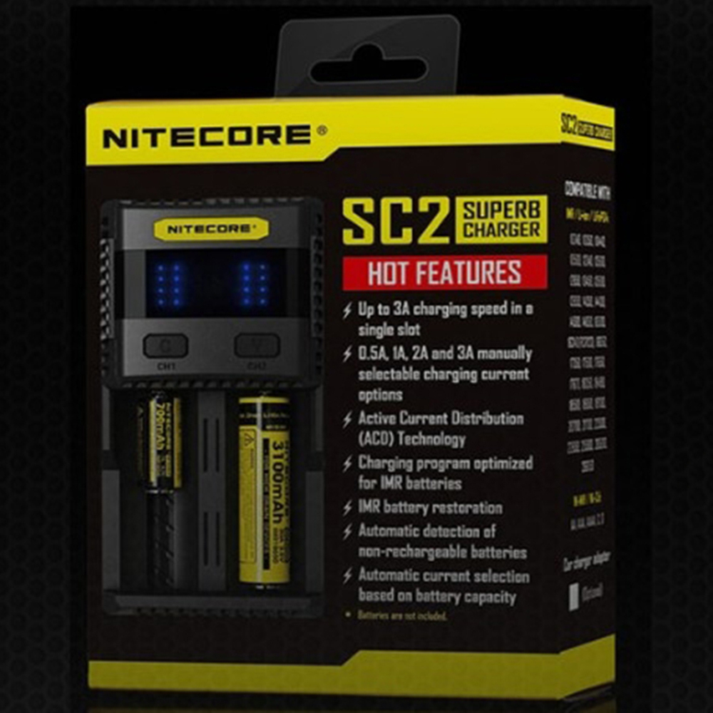 NITECORE SC2 SUPERB CHARGER 3A Fast Charger IMR For 18650 16340 14500 26650 Li-ion & Ni-MH
