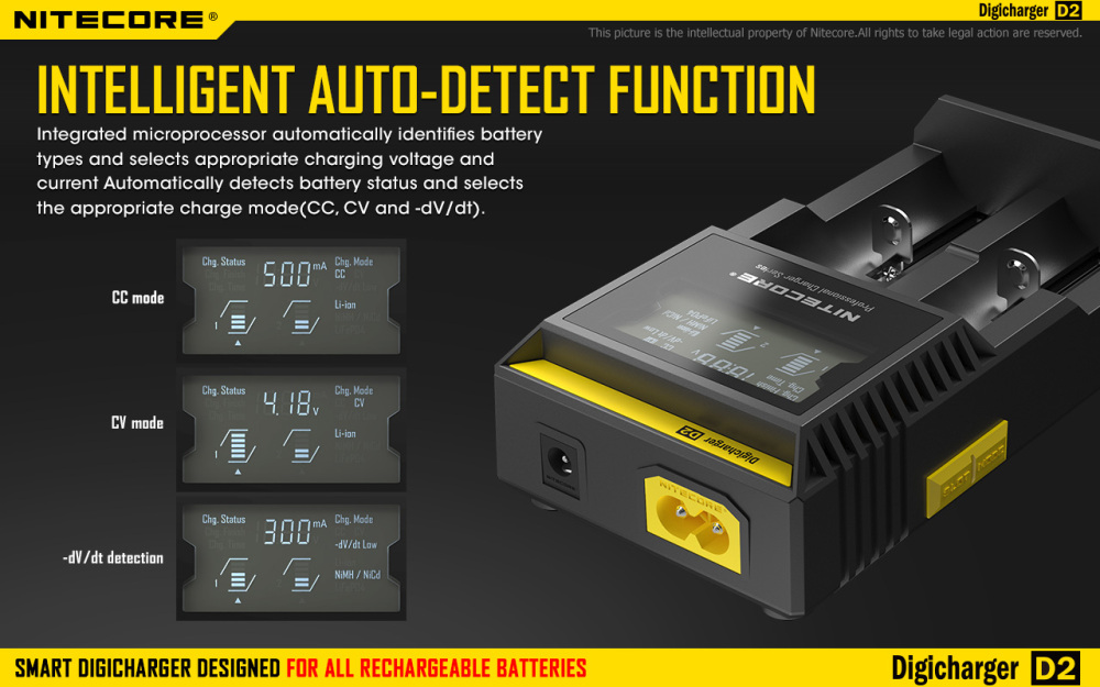 NITECORE D2 Digi Charger LED For 18650 16340 14500 26650 Li-ion & Ni-MH