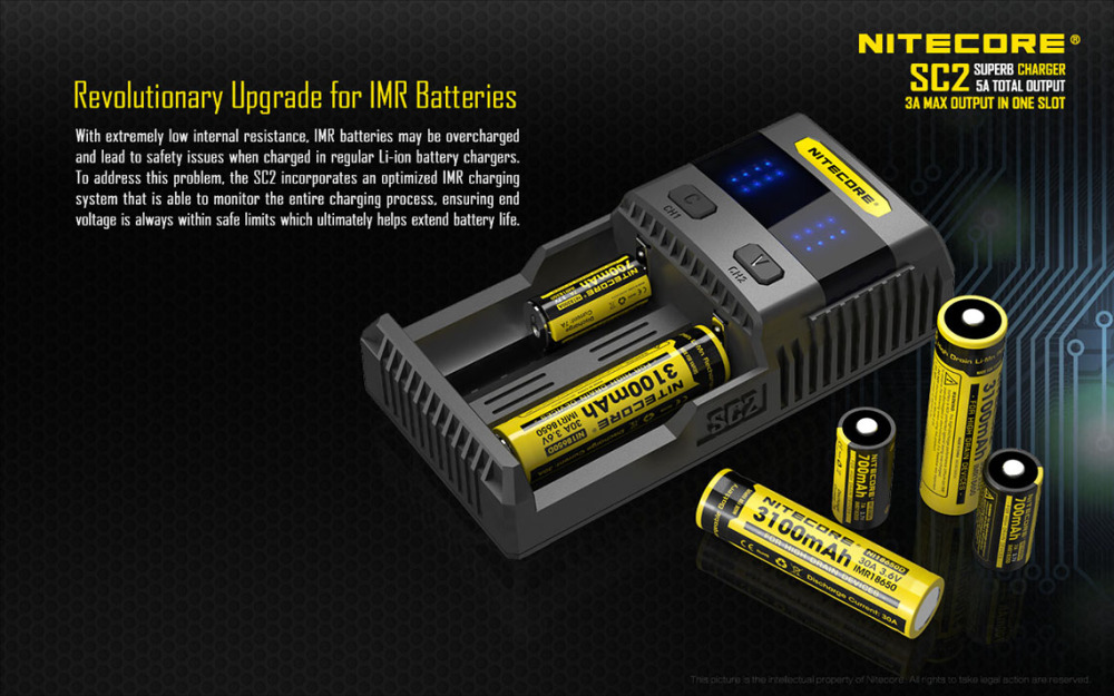 NITECORE SC2 SUPERB CHARGER 3A Fast Charger IMR For 18650 16340 14500 26650 Li-ion & Ni-MH